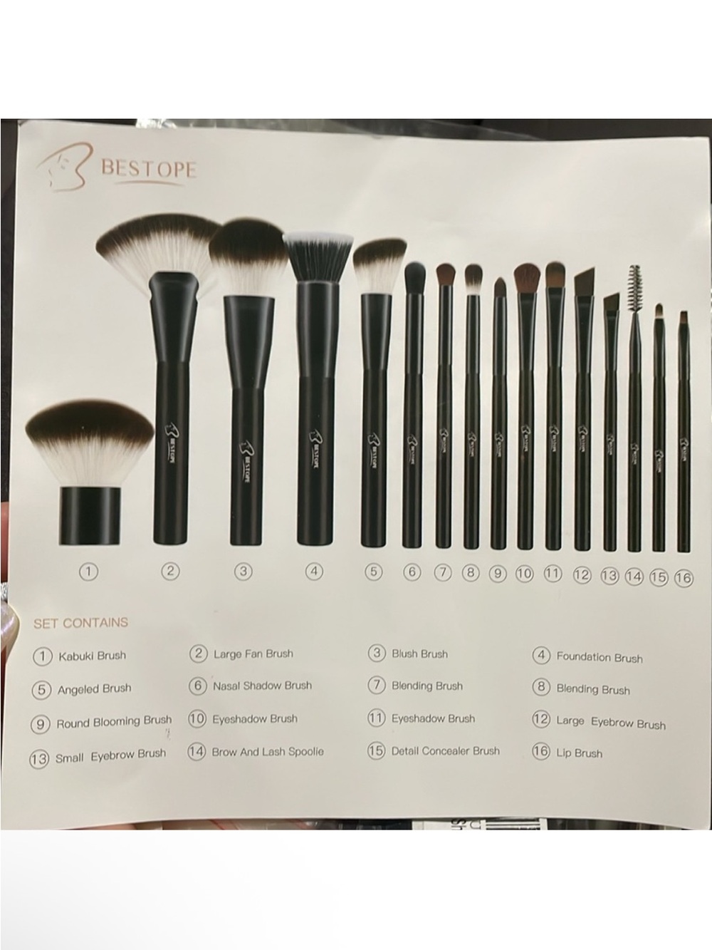 16-Piece Black Makeup Brush Set - Complete Face & Eye Kit